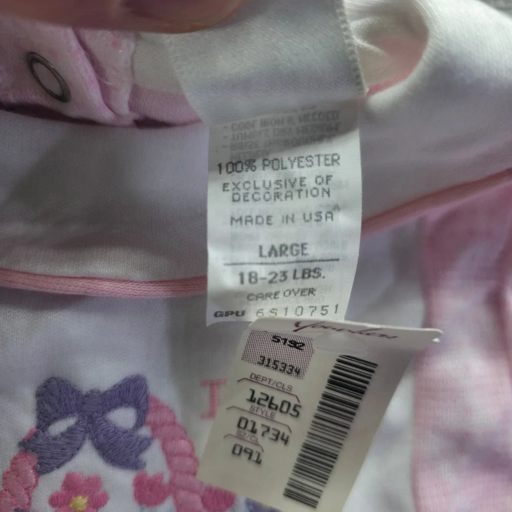 Baby Dior Vintage Pink Flower Basket Footed Sleeper Romper NWT Sz L 18-23 lbs
